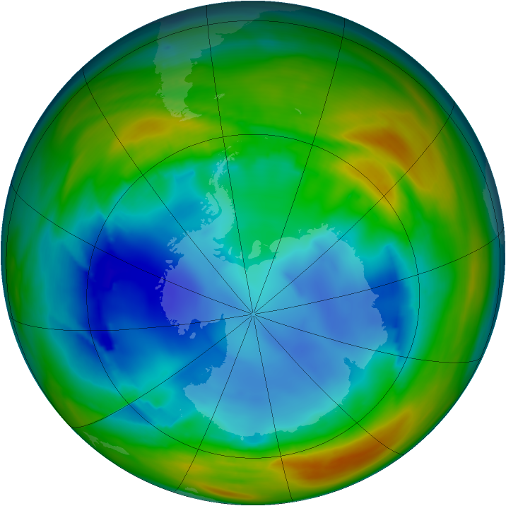 Antarctic ozone map for 03 August 2005